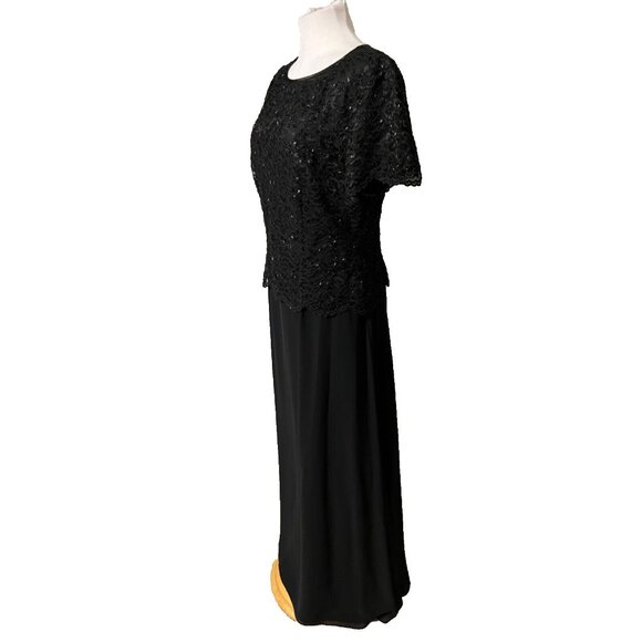 Talbots Long Formal Dress 12 Black Sequin Top Short Sleeve Flowy Wedding Party - Picture 3 of 12